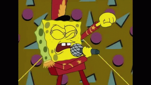 A Cartoon Of Spongebob Singing Into A Microphone With A Top Hat On GIF
