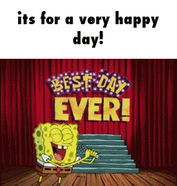 A Cartoon Of Spongebob Singing Into A Microphone With The Words Best Day Ever Behind Him GIF