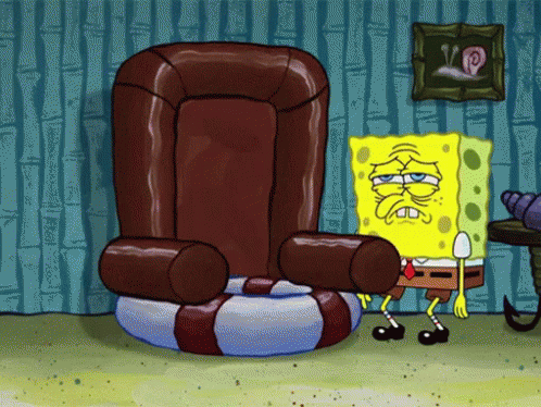 A Cartoon Of Spongebob Sitting In A Brown Chair GIF