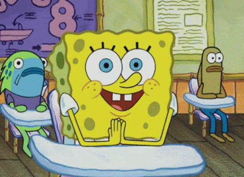 A Cartoon Of Spongebob Sitting In A Classroom GIF