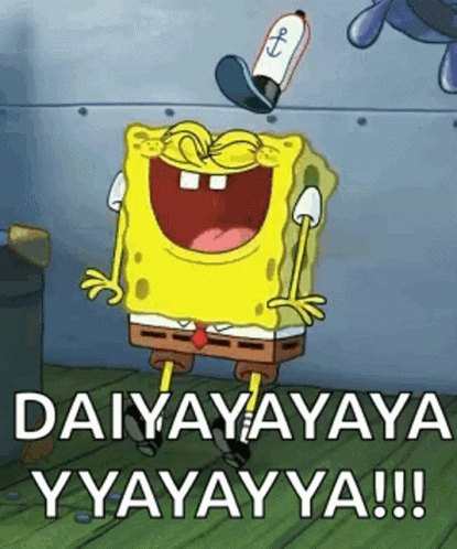 A Cartoon Of Spongebob Squarepants Laughing With The Words `` Daiyayaya Y Yayaya !! '' GIF