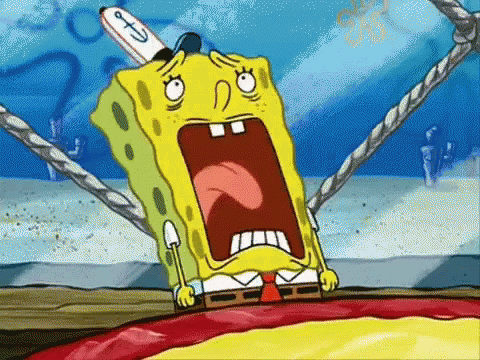 A Cartoon Of Spongebob Squarepants Screaming With His Mouth Open While Holding A Pizza . GIF