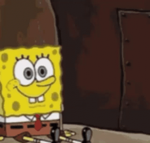 A Cartoon Of Spongebob Squarepants Sitting On The Floor Next To A Door . GIF