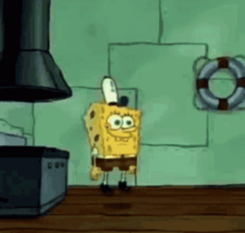 A Cartoon Of Spongebob Squarepants Standing In A Kitchen . GIF