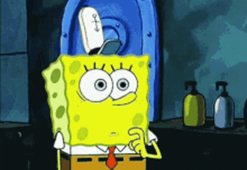 A Cartoon Of Spongebob Squarepants Standing Next To A Toilet GIF