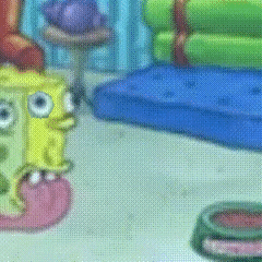 A Cartoon Of Spongebob Squarepants Standing Next To Each Other GIF