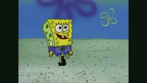 A Cartoon Of Spongebob Squarepants Standing On The Beach GIF