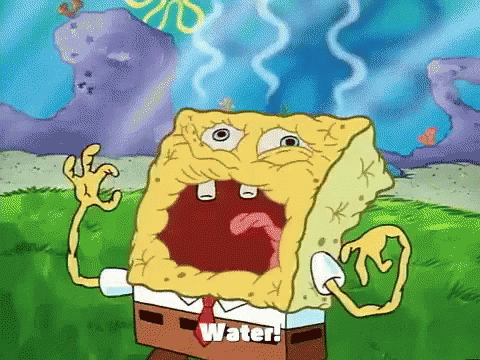 A Cartoon Of Spongebob Squarepants With His Mouth Open And The Words Water Written On His Face . GIF