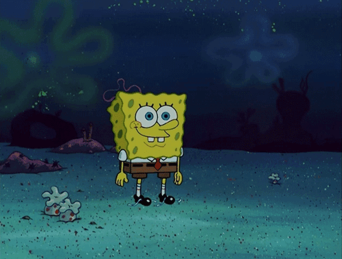 A Cartoon Of Spongebob Standing Next To A Rope In The Water GIF