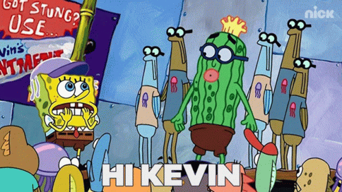 A Cartoon Of Spongebob Standing Next To A Sign That Says ' Got Stung Use ' GIF
