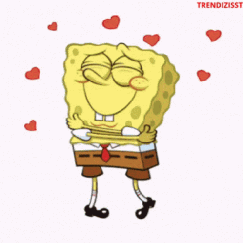 A Cartoon Of Spongebob Surrounded By Red Hearts GIF