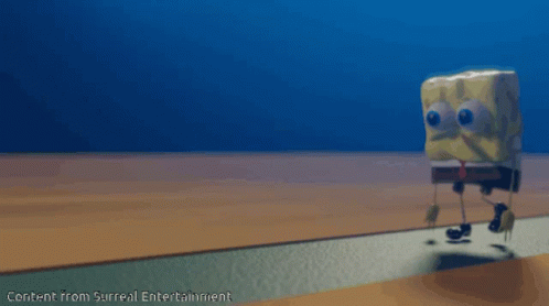 A Cartoon Of Spongebob Walking On A Beach With The Words Content From Surreal Entertainment Below It GIF