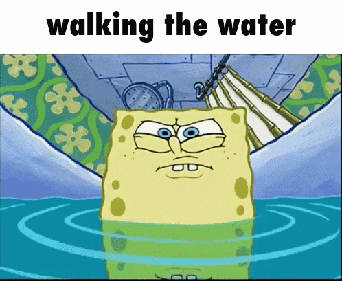 A Cartoon Of Spongebob Walking The Water GIF
