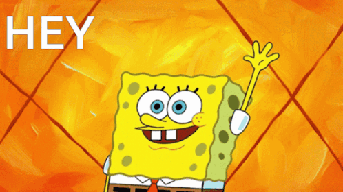 A Cartoon Of Spongebob Waving His Hand With The Word Hey Behind Him GIF