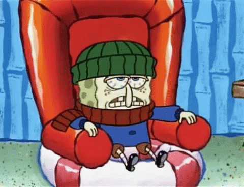 A Cartoon Of Spongebob Wearing A Hat And Scarf GIF