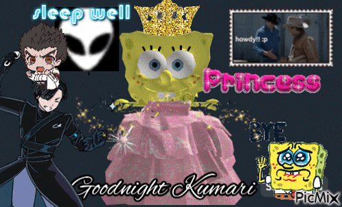 A Cartoon Of Spongebob Wearing A Pink Dress With The Words Sleep Well Princess Bye Bye And Goodnight Kumari GIF
