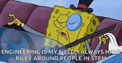 A Cartoon Of Spongebob Wearing A Top Hat And Glasses With The Words Engineering Is My Field GIF