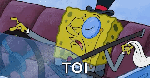 A Cartoon Of Spongebob Wearing A Top Hat And Sunglasses Is Driving A Car . GIF