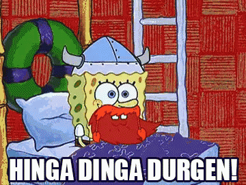 A Cartoon Of Spongebob Wearing A Viking Helmet With The Words " Hinga Dinga Durgen " GIF