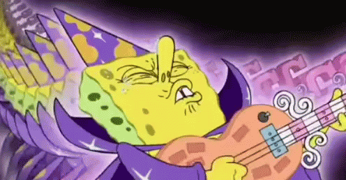 A Cartoon Of Spongebob Wearing A Wizard Hat And Holding A Guitar . GIF