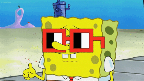 A Cartoon Of Spongebob Wearing Sunglasses And Giving A Thumbs Up Sign GIF