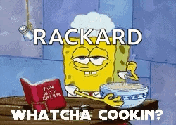 A Cartoon Of Spongebob With A Bowl Of Food And A Book That Says Rackard GIF