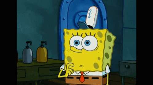 A Cartoon Of Spongebob With A Sponge On His Head GIF