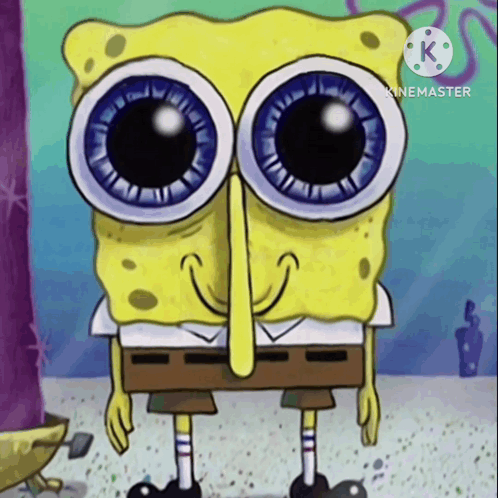 A Cartoon Of Spongebob With Big Eyes And A Big Nose GIF