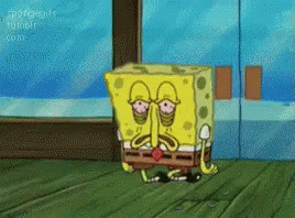 A Cartoon Of Spongebob With Glasses And A Mustache Standing On A Wooden Floor GIF