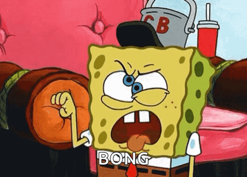 A Cartoon Of Spongebob With The Word Bong On His Belt GIF