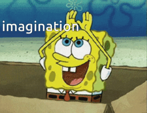 A Cartoon Of Spongebob With The Word Imagination Written On The Bottom GIF