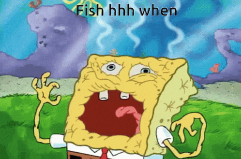 A Cartoon Of Spongebob With The Words Fish Hhh When Written Above Him GIF