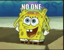 A Cartoon Of Spongebob With The Words No One On His Head GIF