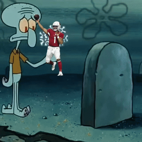 A Cartoon Of Squidward And A Football Player With The Number 1 On His Shirt GIF