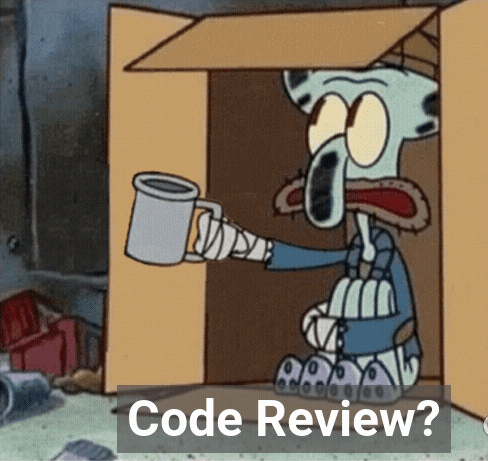 A Cartoon Of Squidward From Spongebob Holding A Cup With The Words Code Review Below Him GIF