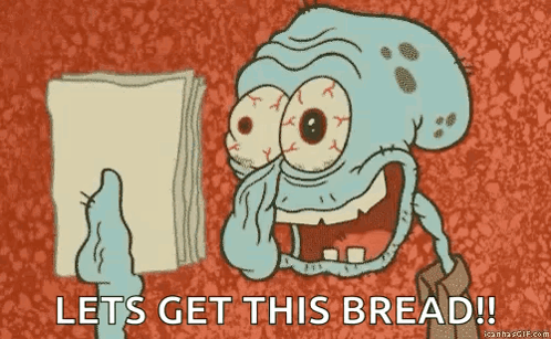 A Cartoon Of Squidward From Spongebob Reading A Book With The Words Let 'S Get This Bread GIF
