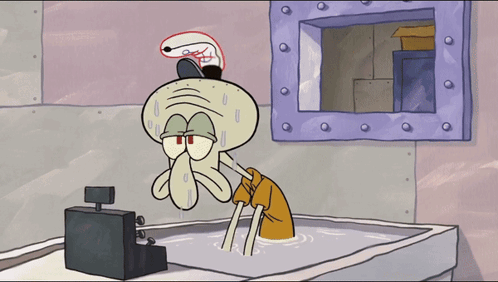 A Cartoon Of Squidward From Spongebob Squarepants Cleaning A Sink GIF