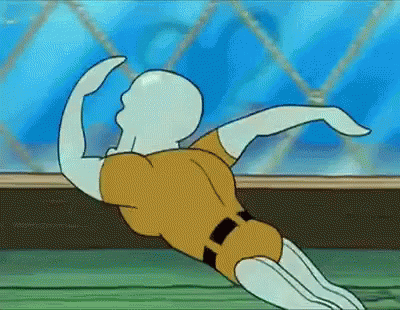 a cartoon of squidward from spongebob squarepants is doing a yoga pose