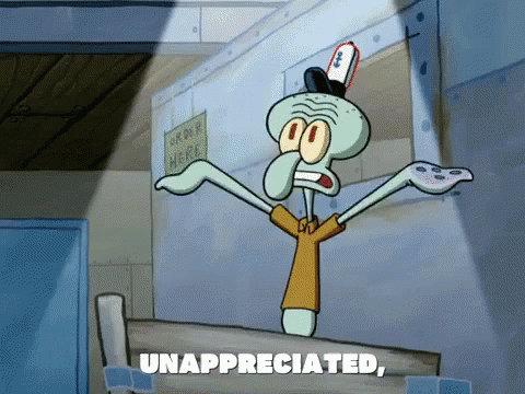 A Cartoon Of Squidward From Spongebob Squarepants Is Holding A Remote Control And Says Unappreciated GIF