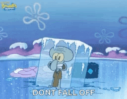 A Cartoon Of Squidward From Spongebob Squarepants Is Standing In A Ice Cube . GIF