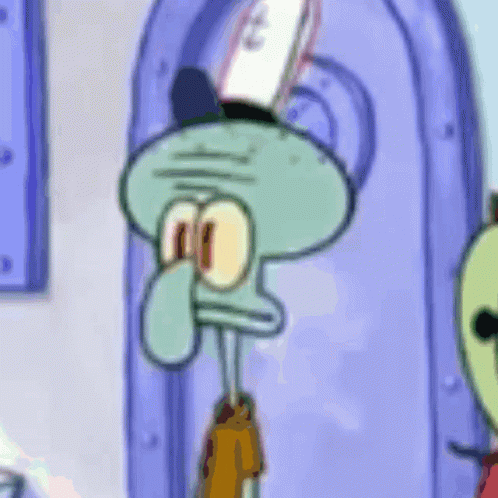 A Cartoon Of Squidward From Spongebob Squarepants Standing In Front Of A Door GIF