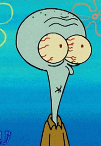 A Cartoon Of Squidward From Spongebob Squarepants With A Long Neck And Big Eyes GIF