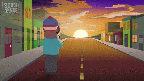 A Cartoon Of Stan Marsh Standing On A Street In South Park GIF