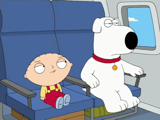 A Cartoon Of Stewie And Brian Sitting On A Plane GIF