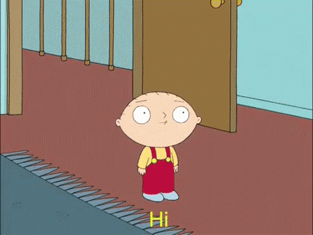 A Cartoon Of Stewie Saying Hi In A Hallway GIF