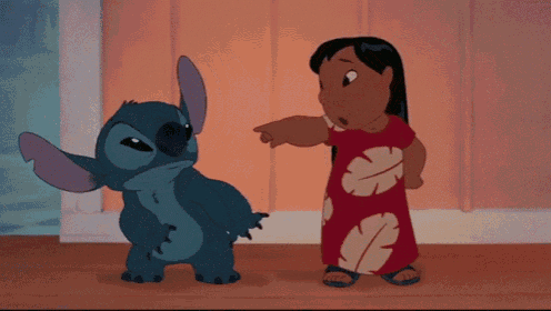 A Cartoon Of Stitch And A Girl With The Words You 'Re Judging Me GIF