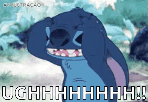 A Cartoon Of Stitch Covering His Face With His Hands And The Words Ughhhhhhhh ! Above Him GIF