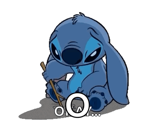 A Cartoon Of Stitch Holding A Stick With The Letters O And A On The Bottom GIF