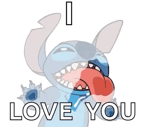 A Cartoon Of Stitch Saying " I Love You " With His Tongue Out GIF