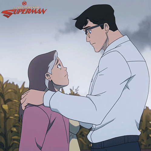 A Cartoon Of Superman And Lois Lane Looking At Each Other With The Caption " My Adventures With Superman " GIF